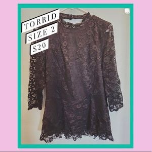 Lace High Collar Long Sleeve Top